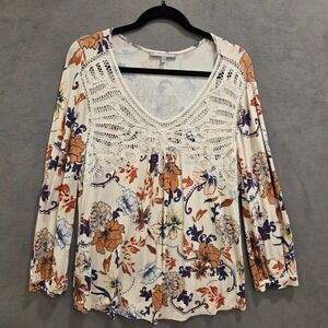 Daniel Rainn Top Womens Size Large Floral Crochet Lace Cottage Boho Flowy